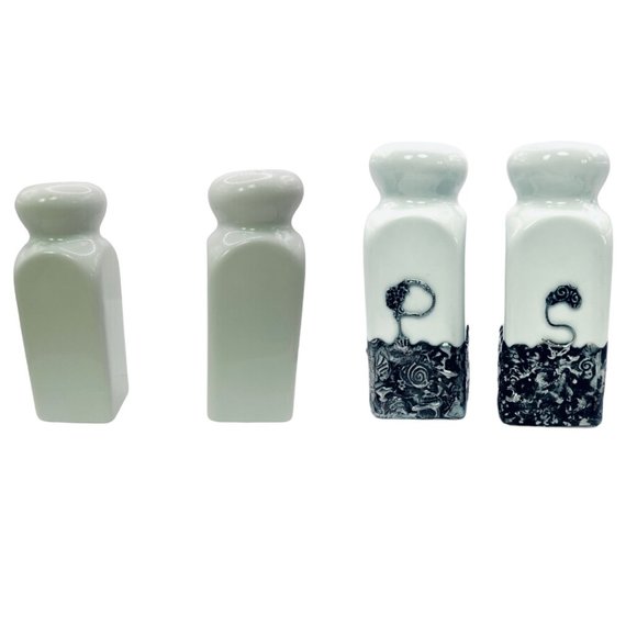 Artisan Ceramic Salt & Pepper Shakers Upcycled with Silver Blend Boho Metalwork - Picture 3 of 11